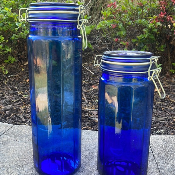 blue glass Kitchen Blue 8 Sided Tall Canister Jars One 3 Inch Plus